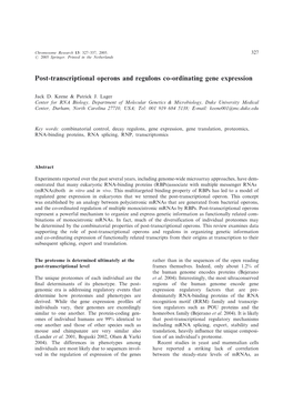 Post-Transcriptional Operons and Regulons Co-Ordinating Gene Expression