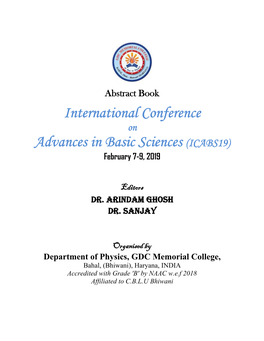 Advances in Basic Sciences (ICABS19) February 7-9, 2019