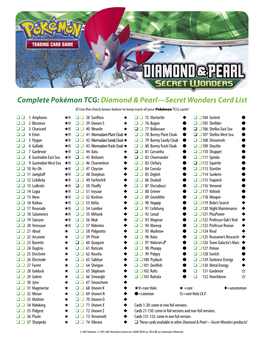 Complete Pokémon TCG: Diamond & Pearl—Secret Wonders Card List