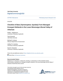 Hymenoptera: Apoidea) from Managed Emergent Wetlands in the Lower Mississippi Alluvial Valley of Arkansas