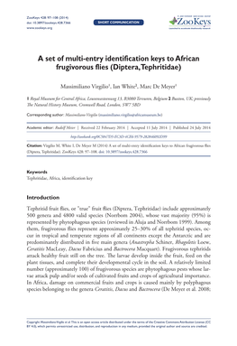 ﻿A Set of Multi-Entry Identification Keys to African Frugivorous Flies (Diptera, Tephritidae)