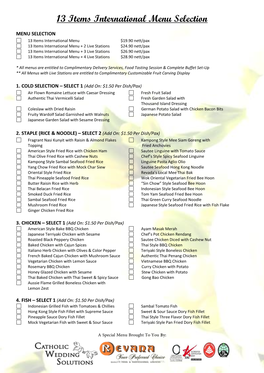 13 Items International Menu Selection