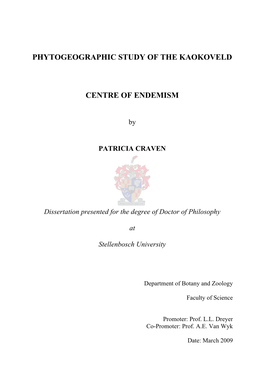 Phytogeographic Study of the Kaokoveld Centre Of