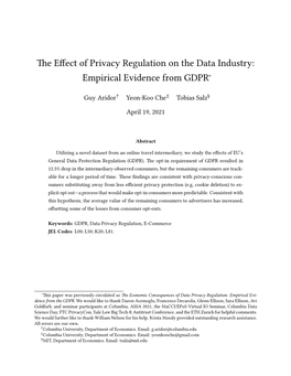 E E Ect of Privacy Regulation on the Data Industry: Empirical Evidence