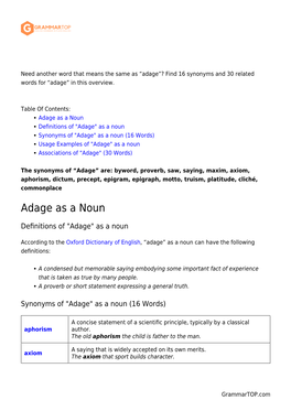 Synonyms and Related Words. What Is Another Word for ADAGE?