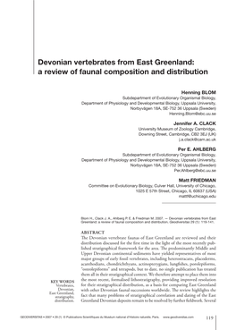 Devonian Vertebrates from East Greenland: a Review of Faunal Composition and Distribution