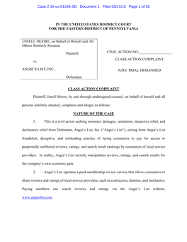 IN the UNITED STATES DISTRICT COURT for the EASTERN DISTRICT of PENNSYLVANIA JANELL MOORE, on Behalf of Herself and All Others S