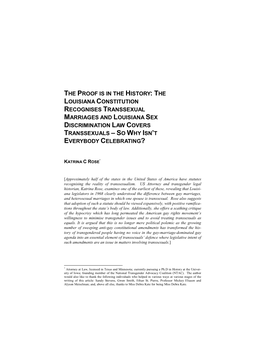 The Louisiana Constitution Recognises Transsexual Marriages and Louisiana Sex Discrimination Law Covers Transsexuals – So Why Isn ’T Everybody Celebrating ?