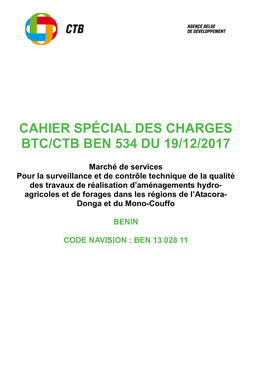 Cahier Spécial Des Charges Btc/Ctb Ben 534 Du 19/12/2017