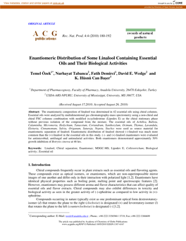 Enantiomeric Distribution of Some Linalool Containing Essential Oils and Their Biological Activities