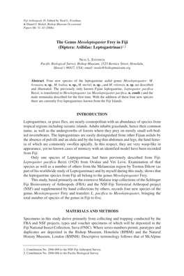 The Genus Mesoleptogaster Frey in Fiji (Diptera: Asilidae: Leptogastrinae)1,2