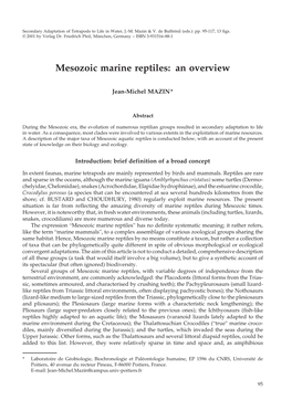 Mesozoic Marine Reptiles: an Overview