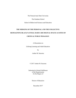 The Pennsylvania State University the Graduate School School of Behavioral Sciences and Education the MERGING of the PERSONAL AN