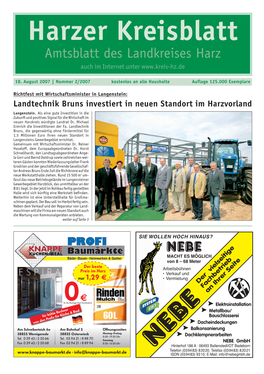 Harzer Kreisblatt HBS 02 2007 13.08.2007 9:08 Uhr Seite 1 Harzer Kreisblatt Amtsblatt Des Landkreises Harz Auch Im Internet Unter