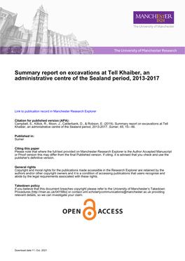 Summary Report on Excavations at Tell Khaiber, an Administrative Centre of the Sealand Period, 2013-2017