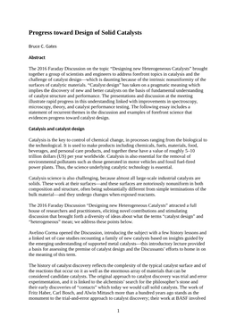 Progress Toward Design of Solid Catalysts