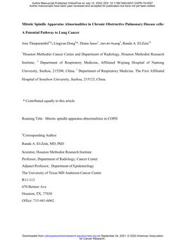 Mitotic Spindle Apparatus Abnormalities in Chronic Obstructive Pulmonary Disease Cells