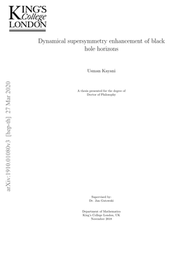 Dynamical Supersymmetry Enhancement of Black Hole Horizons Arxiv:1910.01080V3 [Hep-Th] 27 Mar 2020