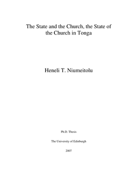 The State and the Church, the State of the Church in Tonga Heneli T