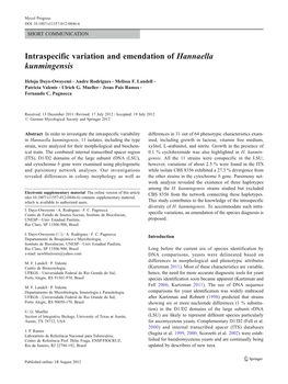 Intraspecific Variation and Emendation of Hannaella Kunmingensis