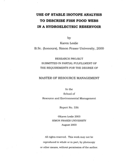 Use of Stable Isotope Analysis to Describe Fish Food Webs in A