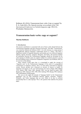 Transeurasian Basic Verbs: Copy Or Cognate? in É