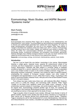 Ecomusicology, Music Studies, and IASPM: Beyond “Epistemic Inertia”