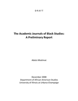 The Academic Journals of Black Studies: a Preliminary Report