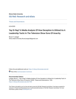 Yay Or Nay? a Media Analysis of How Deception Is Utilized As a Leadership Tactic in the Television Show Sons of Anarchy