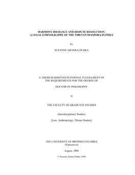 Harmony Ideology and Dispute Resolution: a Legal Ethnography of the Tibetan Diaspora in India