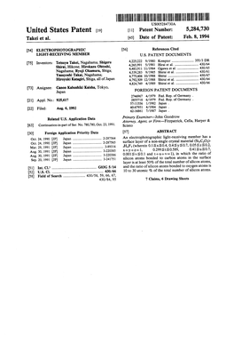 United States Patent (19) 11) Patent Number: 5,284,730 Takei Et Al