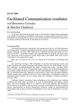 Facilitated Communication Resultater Ved Rosemary Crossley & Marilyn Chadwick