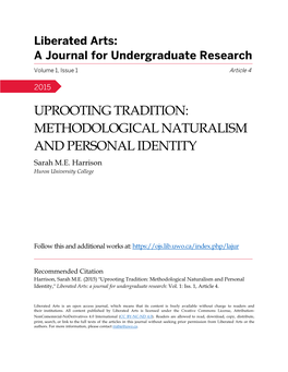 METHODOLOGICAL NATURALISM and PERSONAL IDENTITY Sarah M.E