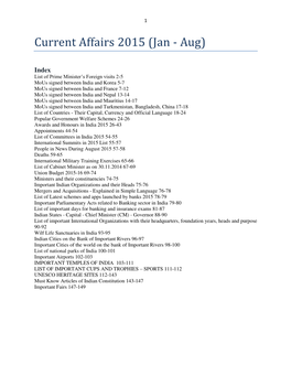 Current Affairs 2015 (Jan - Aug)