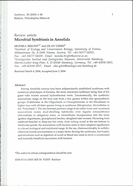 Microbial Symbiosis in Annelida