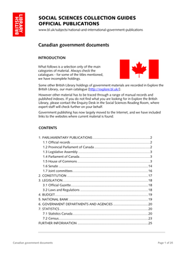 Social Sciences Collection Guides Official Publications