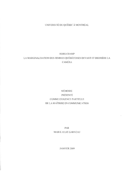 Hors Champ : La Marginalisation Des Femmes Québécoises Devant Et