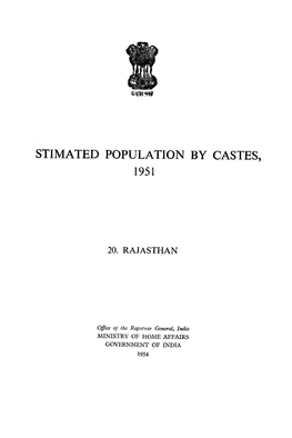 Estimated Population by Castes, 20 Rajasthan