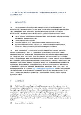 Disley and Newtown Neighbourhood Plan Consultation Statement – December 2017