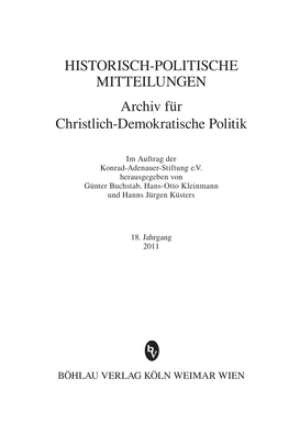 HISTORISCH-POLITISCHE MITTEILUNGEN Archiv Für Christlich-Demokratische Politik