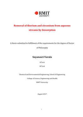 Removal of Thorium and Zirconium from Aqueous Streams by Biosorption