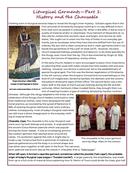 Liturgical Garments—Part 1: History and the Chausable