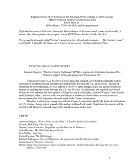 1 English/History 6610: Seminar in the American West: Cultural Border Crossings Melody Graulich [Melody.Graulich@Usu.Edu] Ray B