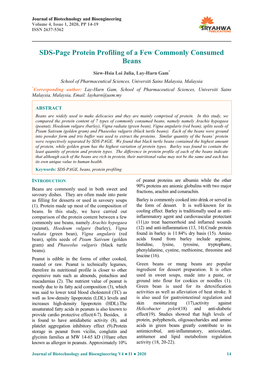 SDS-Page Protein Profiling of a Few Commonly Consumed Beans