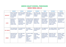 Green Valley School, Panchgani Weekly Menu: 2021-22