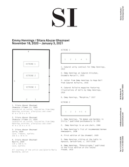 Emmy Hennings / Sitara Abuzar Ghaznawi November 18, 2020 – January 3, 2021