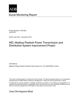 Madhya Pradesh Power Transmission and Distribution System Improvement Project: DISCOM-W Social Monitoring Report (July-December