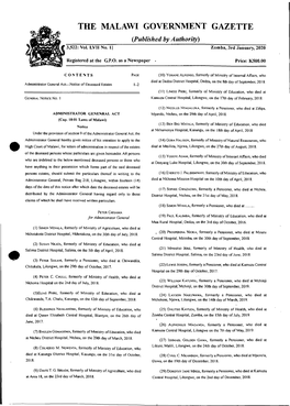 THE MALAWI GOVERNMENT GAZETTE {Published by Authority) 3,522: Vol