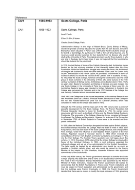 CA/1 1565-1933 Scots College, Paris