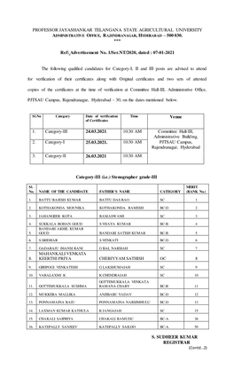 Professor Jayashankar Telangana State Agricultural University Administrative Office, Rajendranagar, Hyderabad – 500 030